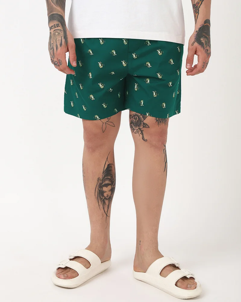 بيواكوف Men's Green All Over Printed Boxers